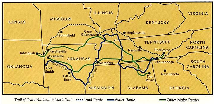 Map of the Cherokee Trail of Tears