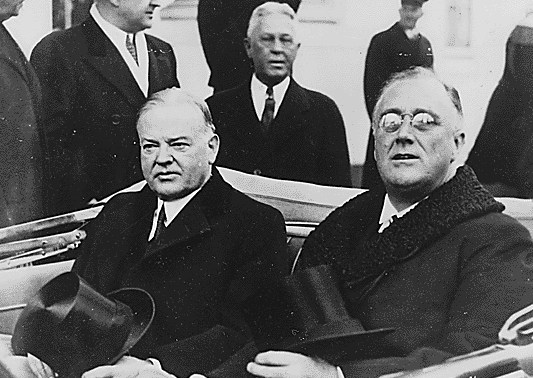 Hoover and Roosevelt on Inauguration Day, 1933